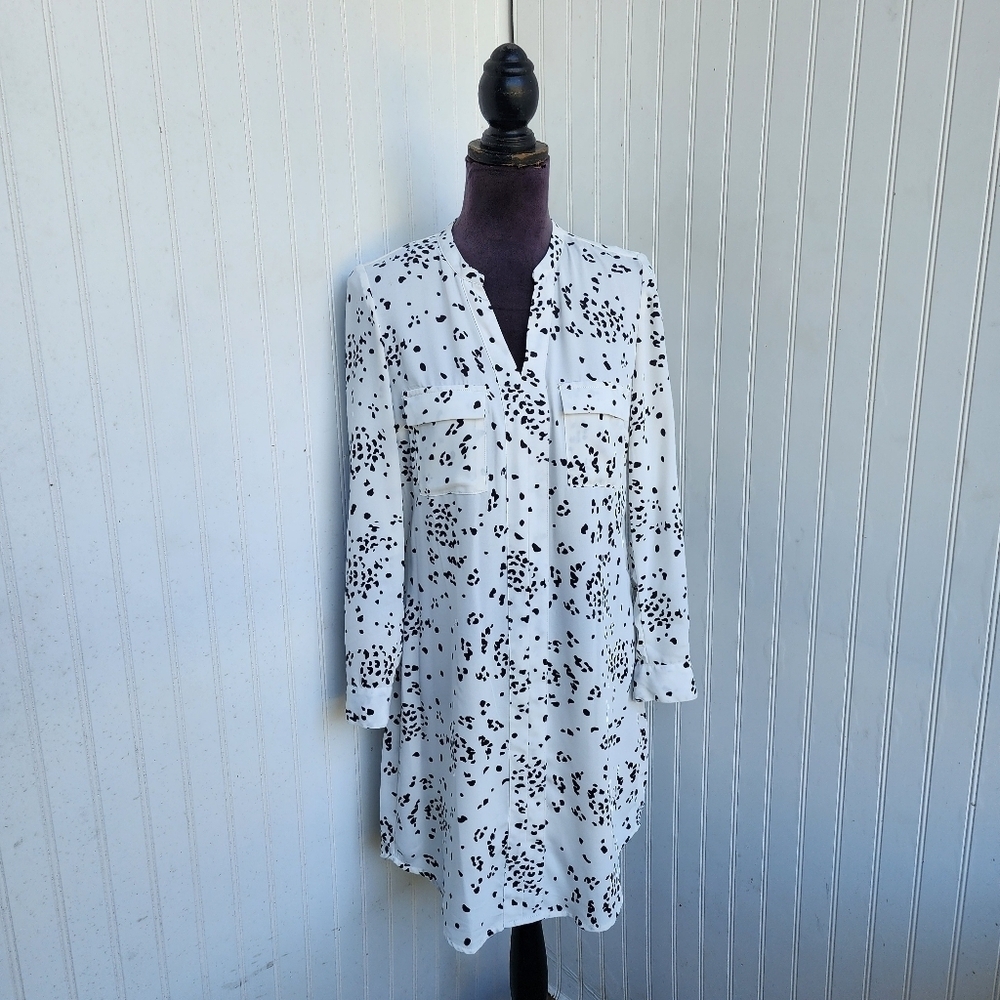 Nanette Lepore White Black 3/4 Convertable Sleeve Tunic Dress Shift Sz 2